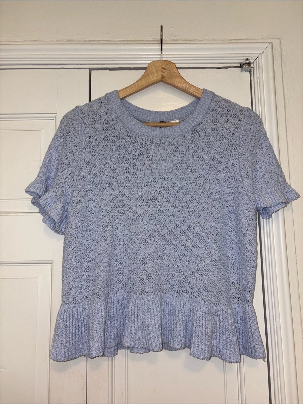 H&M Light Blue Ruffle Hem Knit Top